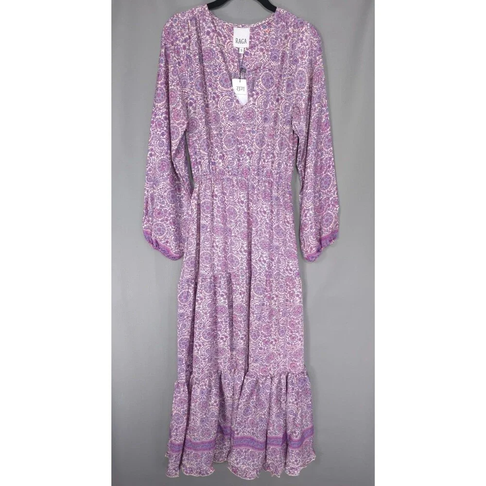 RAGA Women’s New Maxi Dress SMALL Paisley Floral Elastic Waist‎ Boho R5060